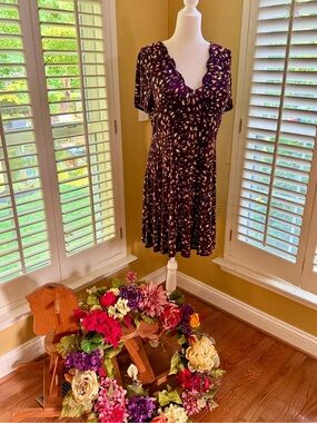 Purple Confetti Print Short-Sleeve V-Neck Midi Dress by Mine Britton